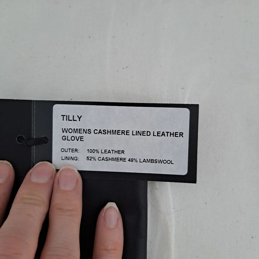 Southcombe cashmere liner leather glove black medium NWT